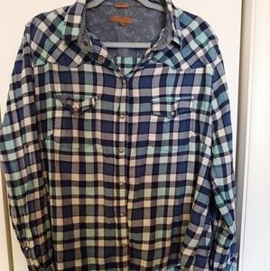 blue plaid flannel button down shirt